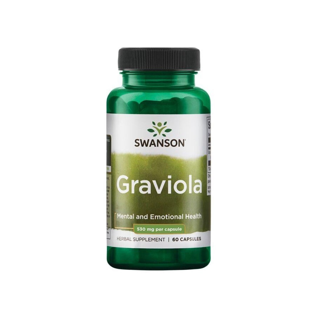 Um frasco de Swanson Graviola - 530 mg 60 cápsulas.