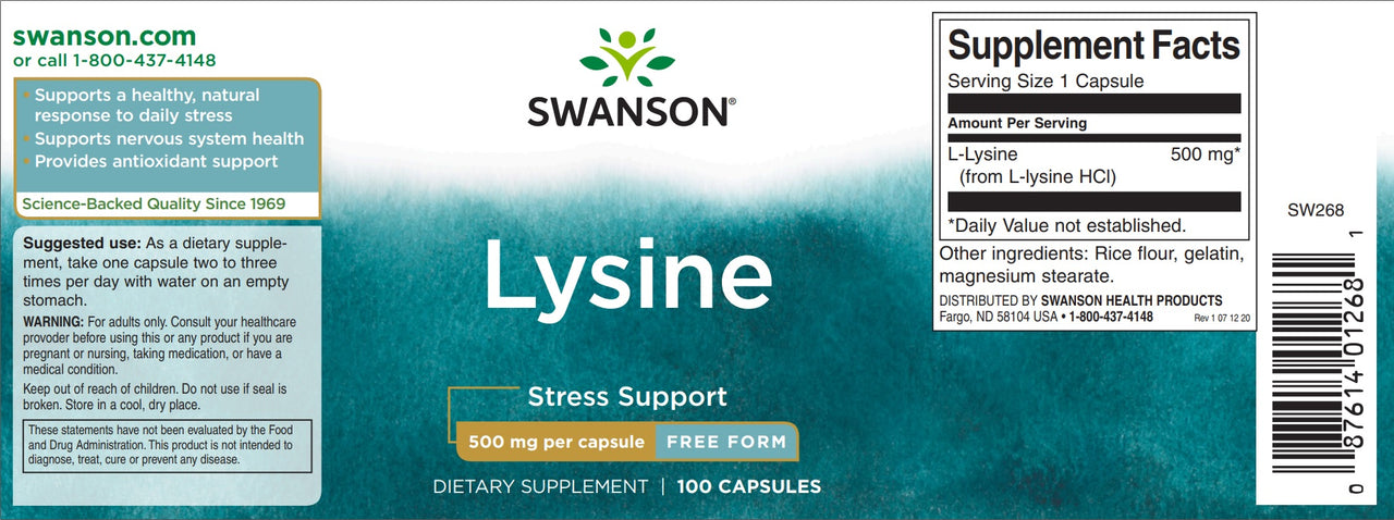 L-Lysine - 500 mg 100 cápsulas - rótulo