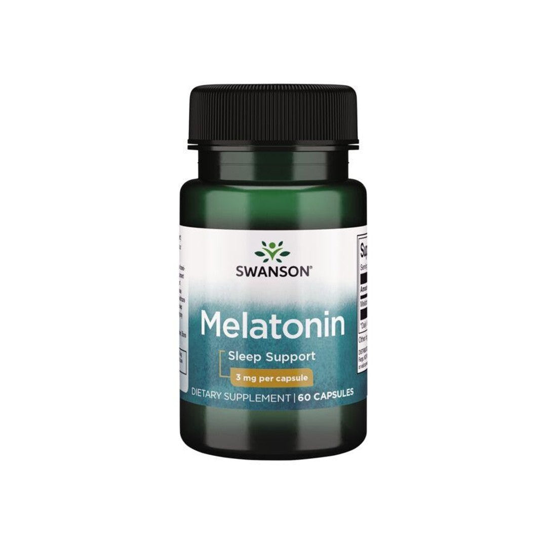 Um frasco de Swanson Melatonin - 3 mg 60 cápsulas.