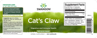 Miniatura do rótulo do suplemento Swanson's Cats Claw - 500 mg 100 capsules.