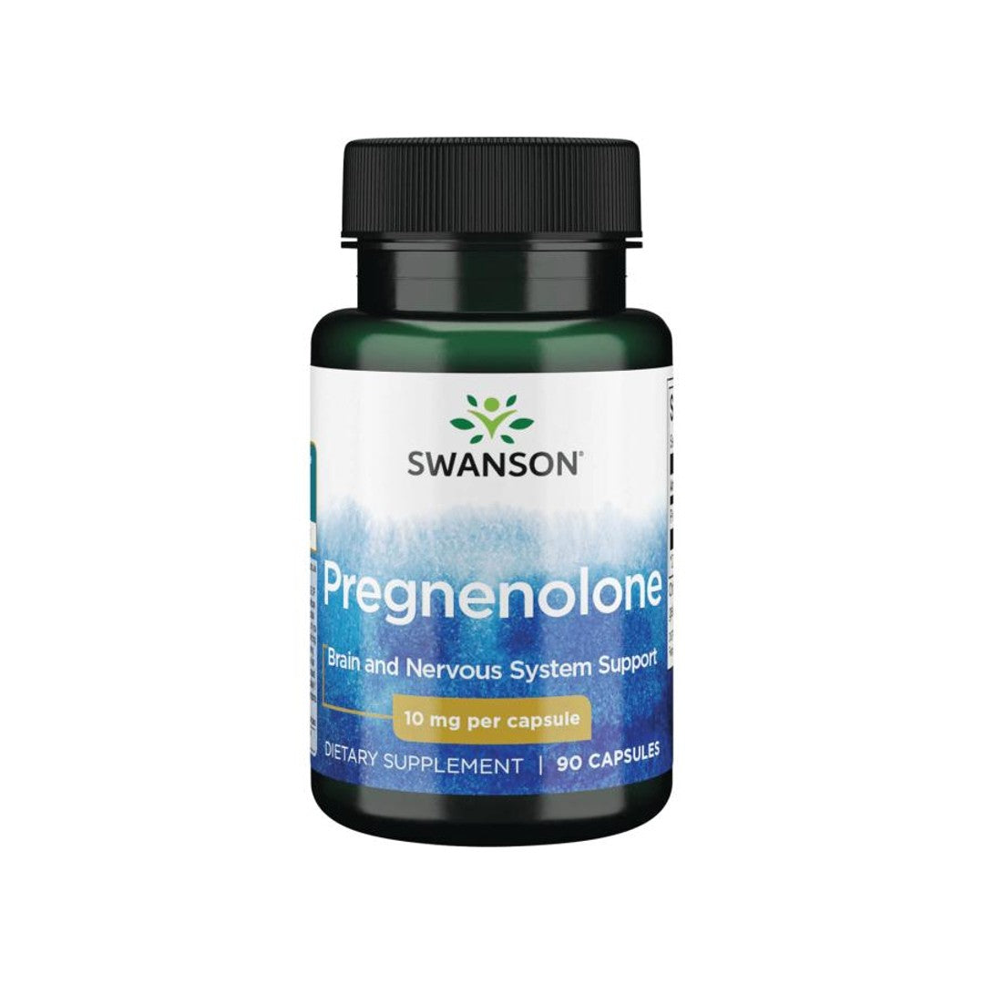 Um frasco de Swanson's Pregnenolone - 10 mg 90 cápsulas.