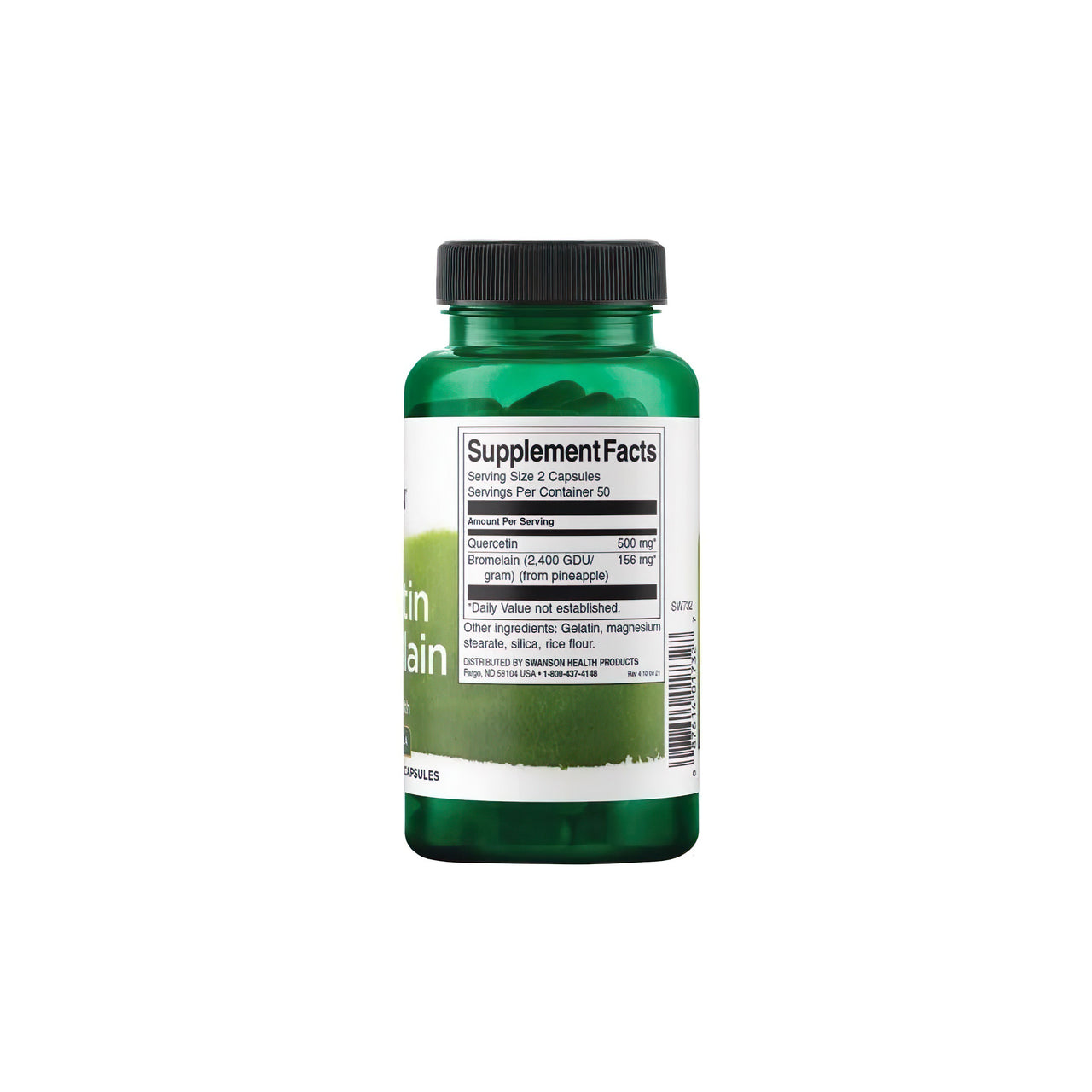 Um frasco de Swanson's Quercetin with Bromelain 100 caps, um nutriente essencial para o sistema imunitário, sobre um fundo branco.