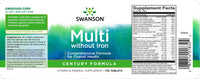 Miniatura do rótulo de Swanson Multi without iron - 130 tabs fornece-te minerais e vitaminas essenciais para preencheres as lacunas nutricionais.