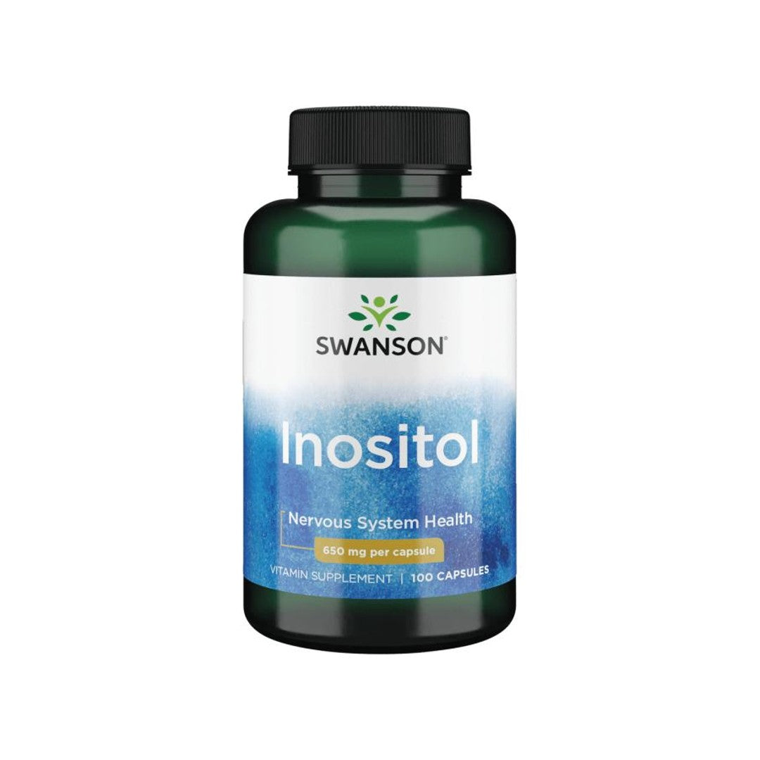 Um frasco de Swanson Inositol - 650 mg 100 cápsulas.