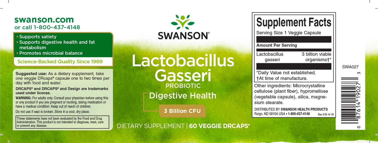 Lactobacillus Gasseri 3 mil milhões de UFC - 60 cápsulas vegetais - rótulo