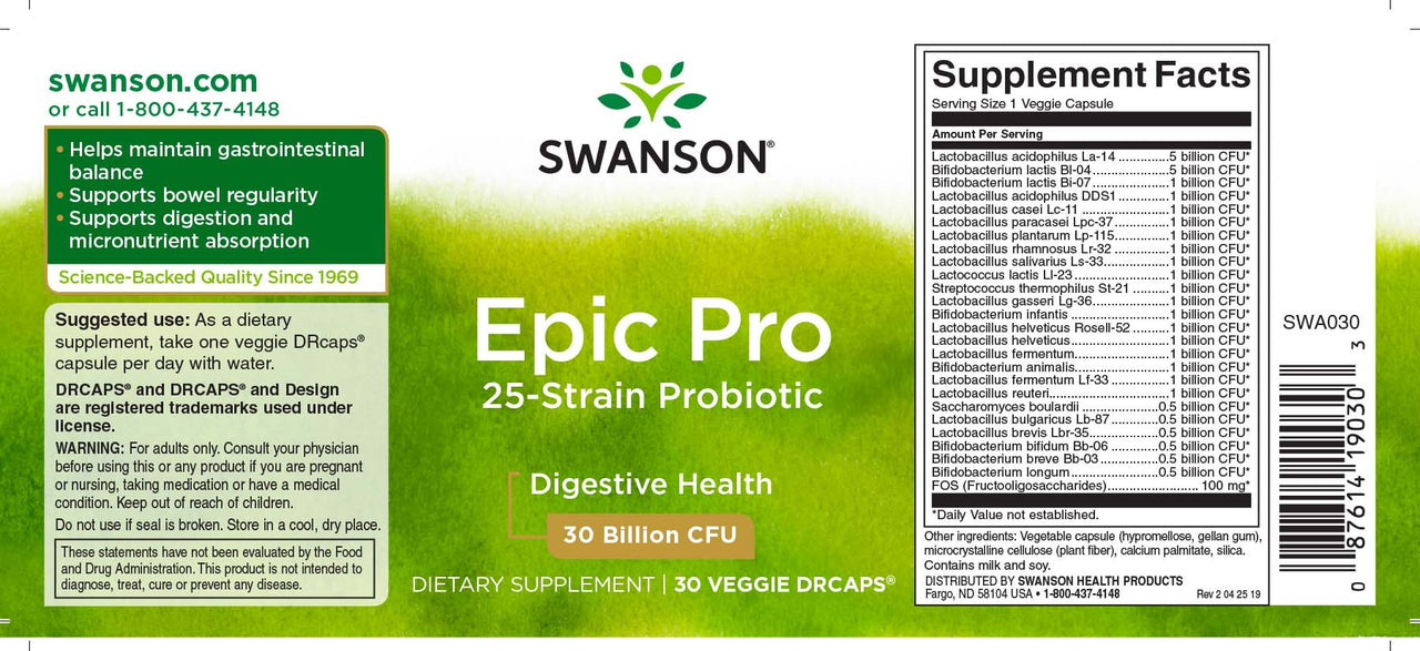 Epic Pro 25-Strain Probiotic - 30 cápsulas vegetais por Swanson