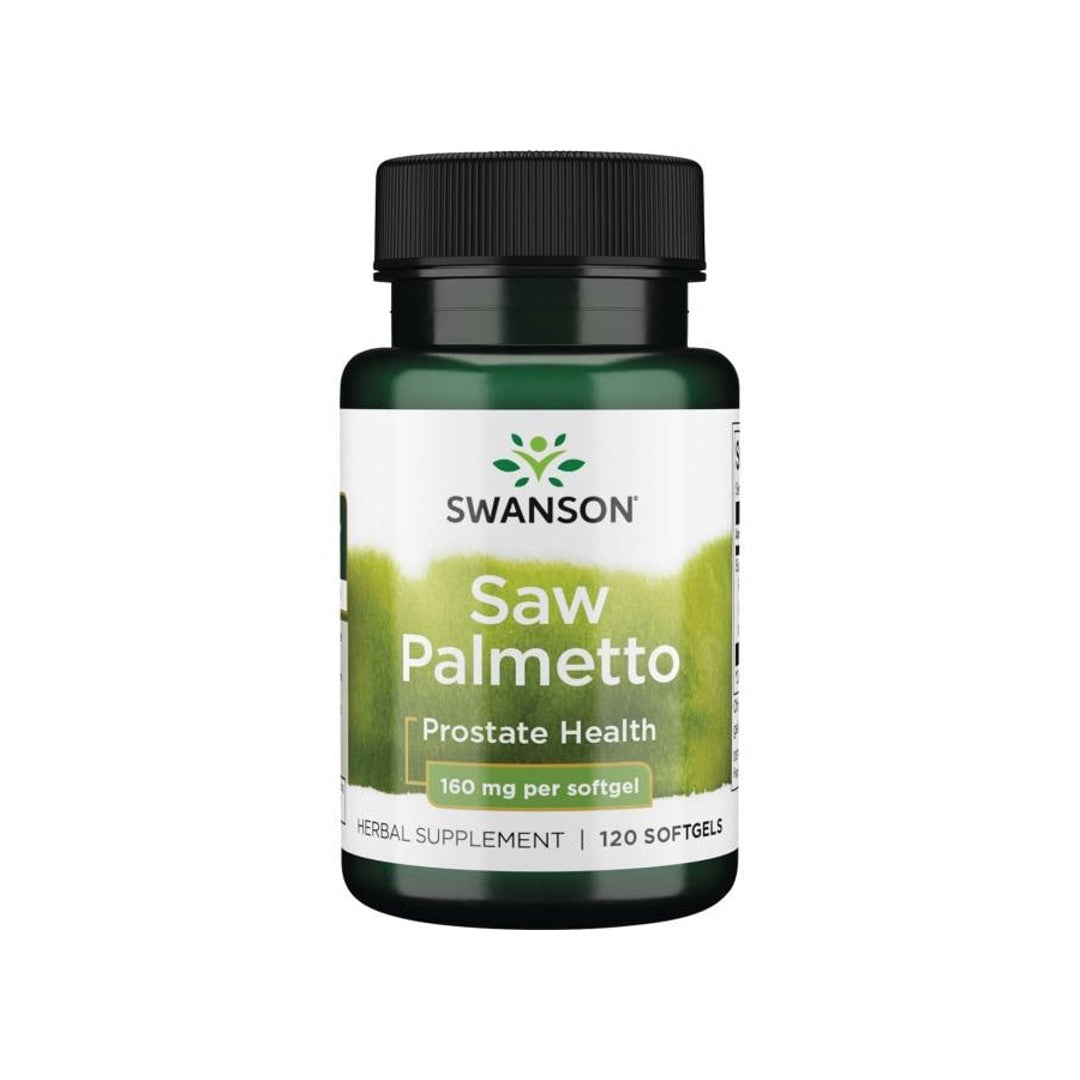 Swanson Saw Palmetto - 160 mg 120 softgel promove a saúde da próstata e o equilíbrio hormonal.