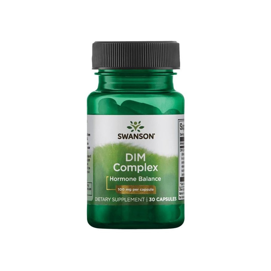 Um frasco de Swanson DIM Complex - 100 mg 30 cápsulas.