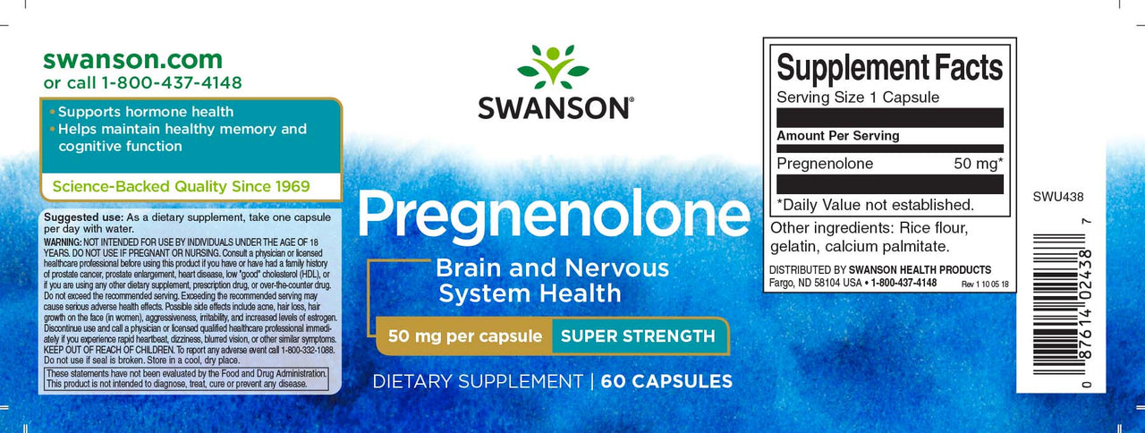 Swanson Pregnenolona - 50 mg 60 cápsulas é uma pró-hormona que apoia a função cerebral.