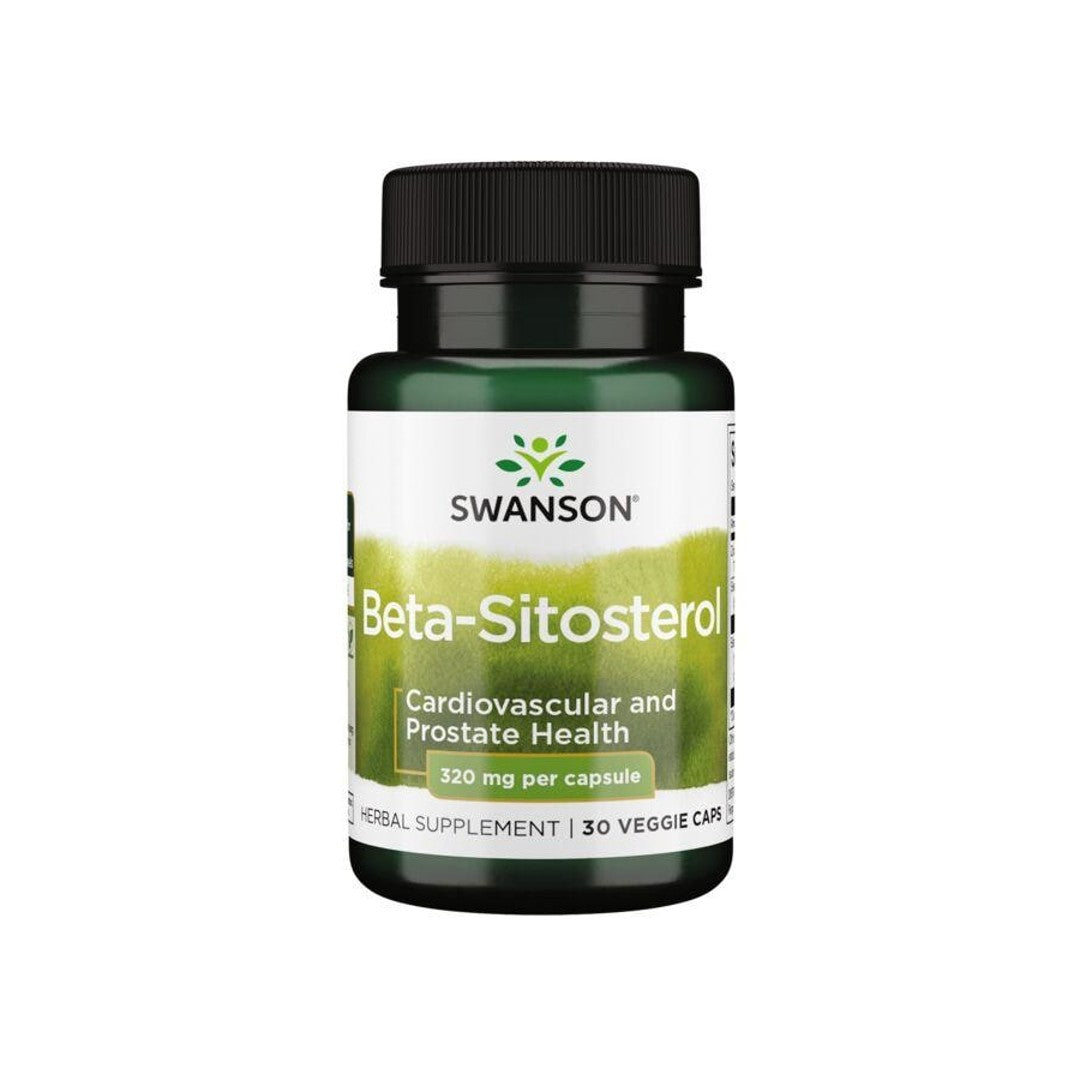 Um frasco de suplemento alimentar de Swanson Beta-Sitosterol - 320 mg 30 cápsulas vegetais.