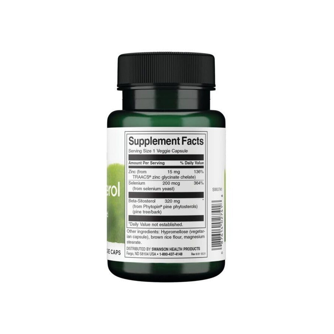 Um suplemento alimentar de Beta-Sitosterol - 320 mg 30 cápsulas vegetais com um rótulo Swanson .