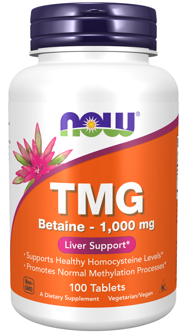 Now Foods TMG Betaine 1000 mg 100 Tablets supports liver function and cardiovascular system.