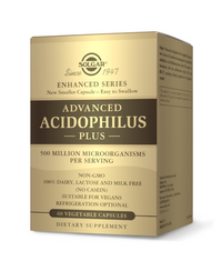 Miniatura de Uma caixa de Solgar's Advanced Acidophilus Plus 60 cápsulas vegetais.