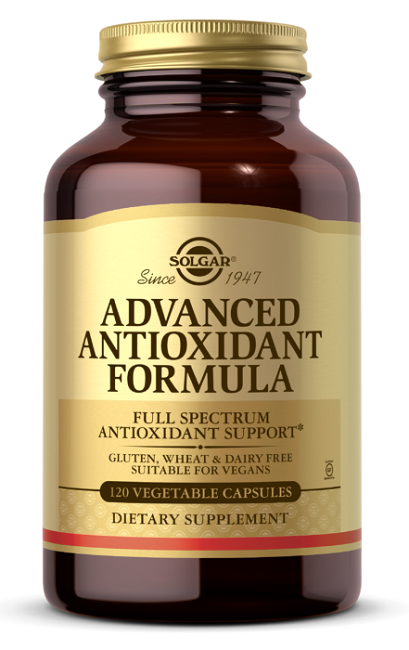 Um frasco de Solgar Advanced Antioxidant Formula 120 Vegetable Capsules.