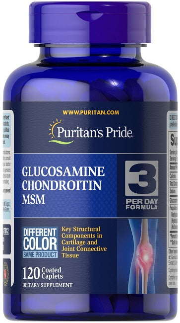 Puritan's Pride Glucosamine, Chondroitin & MSM-3 Per Day Formula 120 cápsulas revestidas