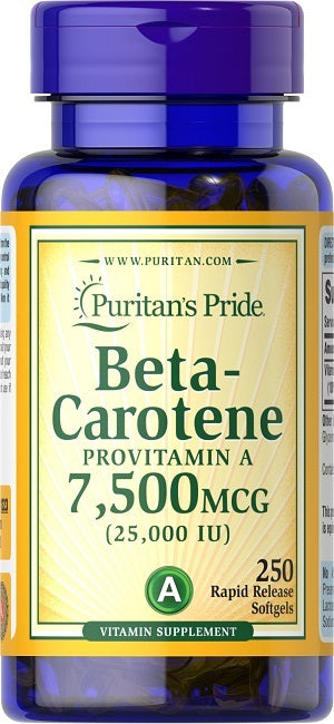 Puritan's Pride Beta Caroteno - 25000 UI 250 cápsulas de gelatina mole Suplemento alimentar de vitamina A.