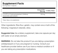 Miniatura de um rótulo do suplemento 5-HTP Extra Strength - 100 mg 60 cápsulas da Swanson com uma lista de ingredientes.