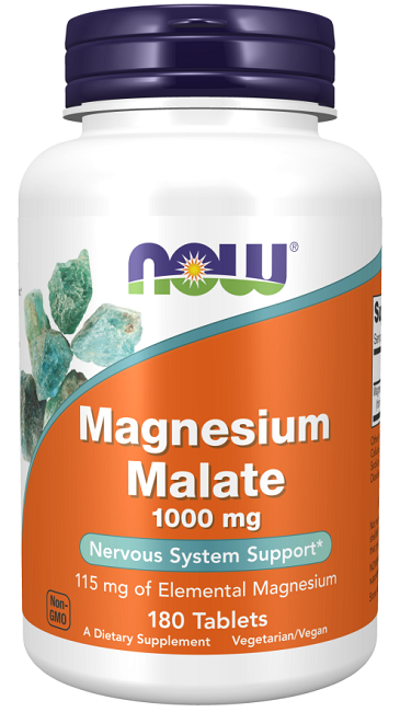 Now Now Foods Malato de Magnésio 1000 mg 180 comprimidos.