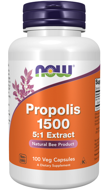 Agora um superalimento para a saúde respiratória, Now Foods' Propolis 1500 mg 100 Vegetable Capsules extract.