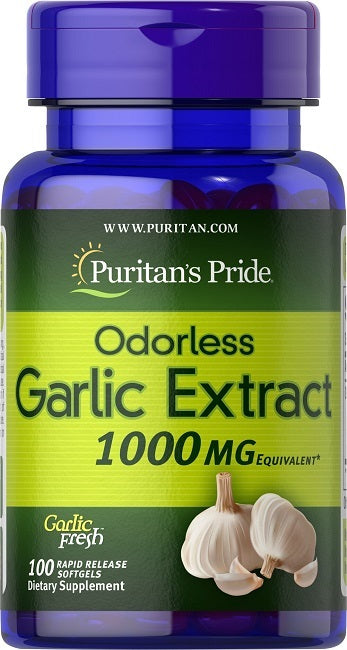 Puritan's Pride Garlic Odorless 1000 mg 100 cápsulas moles de libertação rápida.