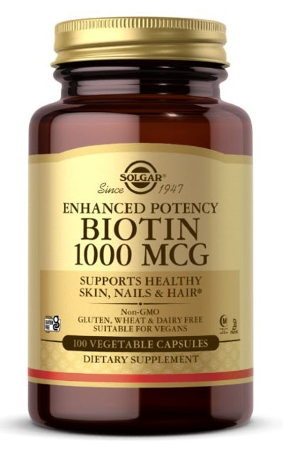 SolgarBiotin 1000 mcg 100 vcaps da Biotin oferece uma potência melhorada como suplemento alimentar.