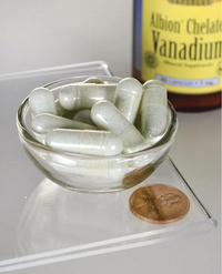 Miniatura de Uma taça de Swanson Albion Vanadium Chelated - 5 mg 60 capsules ao lado de uma garrafa de álcool.