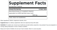 Miniatura de um rótulo para Swanson's Maca - 500 mg 60 capsules supplement.